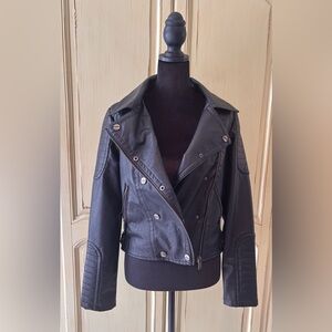 Ladies motorcycle biker style jacket black faux leather classic timeless iconic